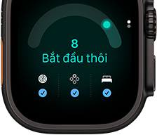 Apple Watch Ultra 4, vỏ titan, màu đen, điểm số sẵn sàng là 8, mặt ngoài bên phải, Digital Crown, nút sườn nhô lên