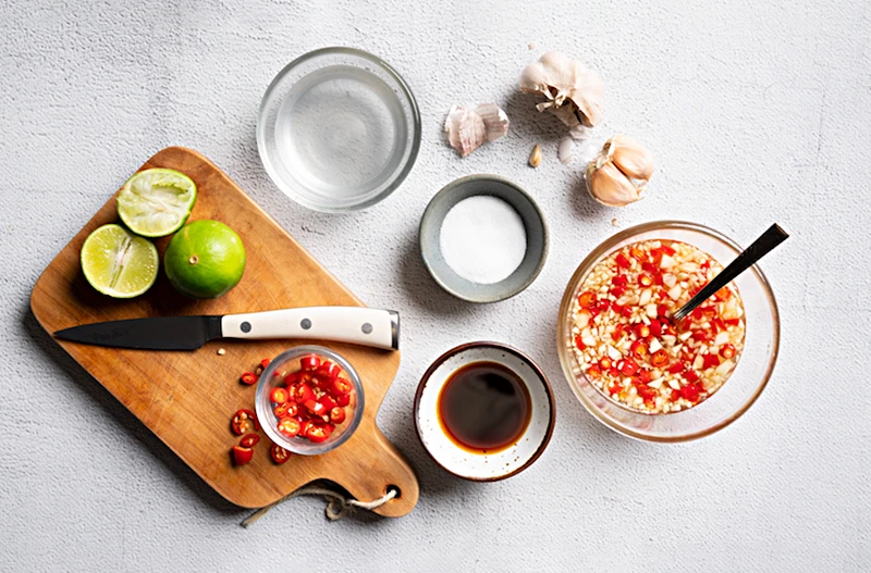 Nước chấm bún chả Hà Nội pha giấm hay chanh