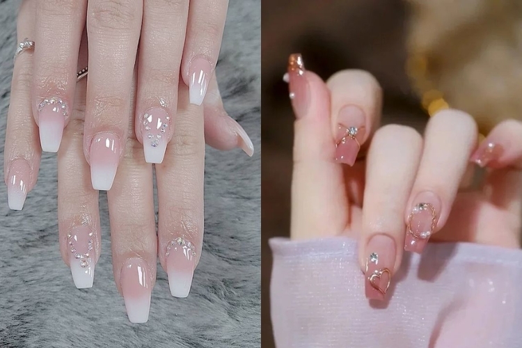 Nail ombre đính đá