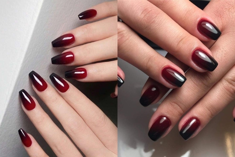 Nail ombre đỏ đen