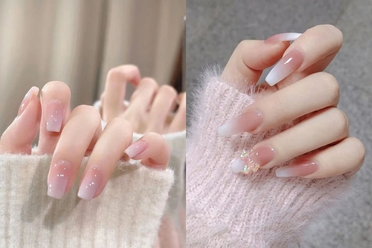 Nail ombre trắng hồng