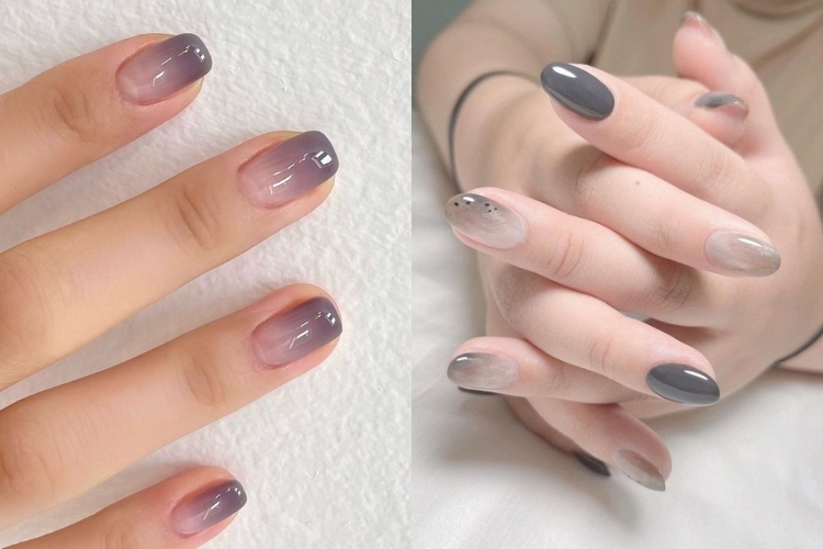Nail ombre xám