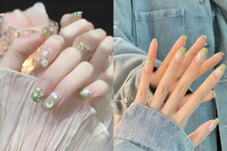 Nail ombre xanh lá
