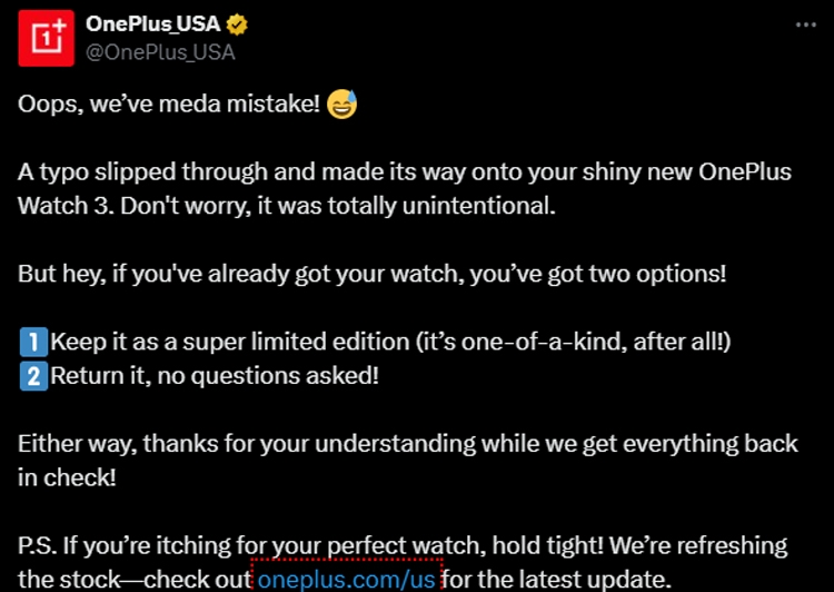 OnePlus Watch 3 mắc lỗi "Meda in China", khách hàng được đổi trả miễn phí - hình 1