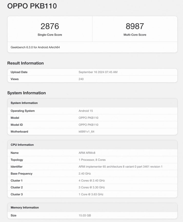 OPPO Find X8 đã có điểm Geekbench với vi xử lý Dimensity 9400