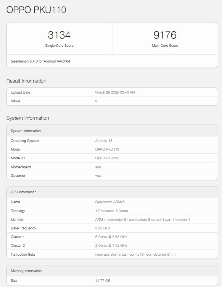 OPPO Find X8s lộ diện trên Geekbench, xác nhận Dimensity 9400 Plus - hình 1