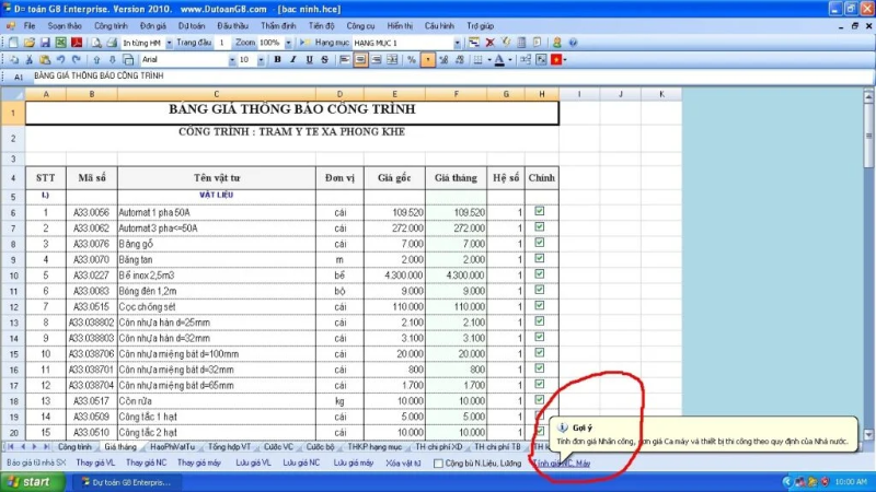 Phần mềm dự toán công trình (hình 1)