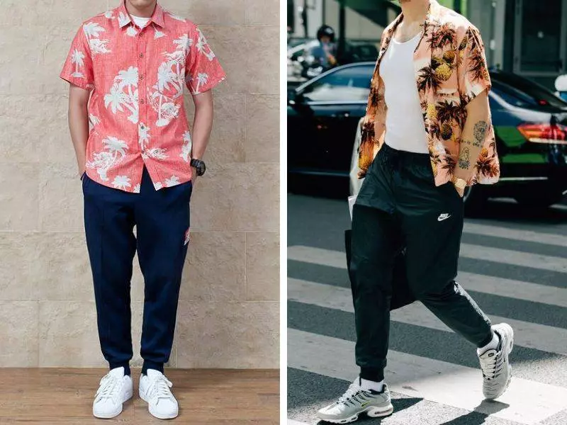 ao so mi hoa tiet quan jogger