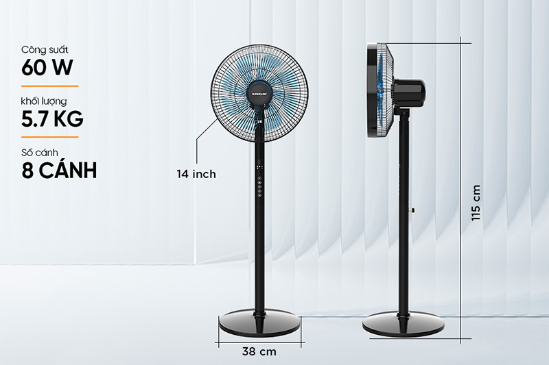 Quạt đứng Sunhouse 8 cánh SHD7346 60W (hình 2)