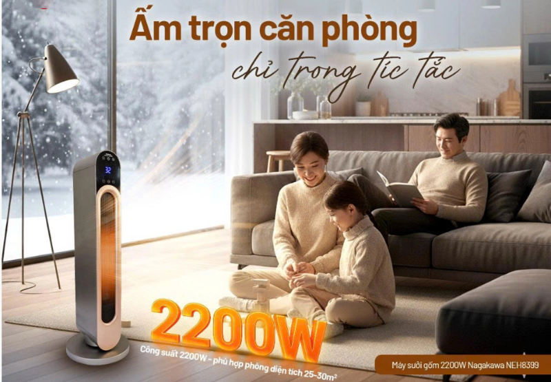 Quạt sưởi gốm Nagakawa NEH8399 2000W - hình 2