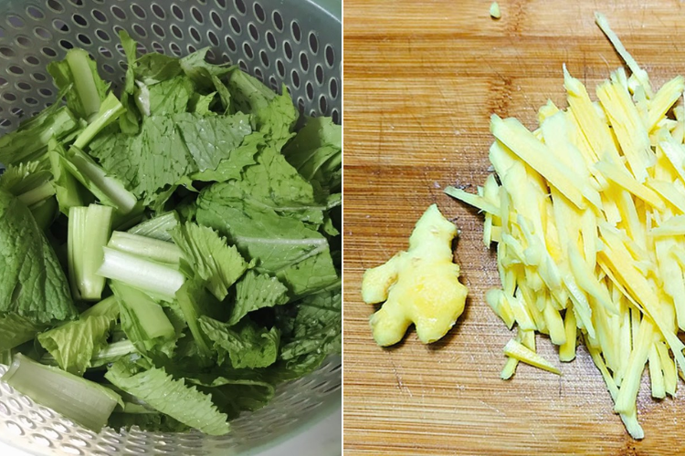 canh cải bẹ xanh nấu gừng 4