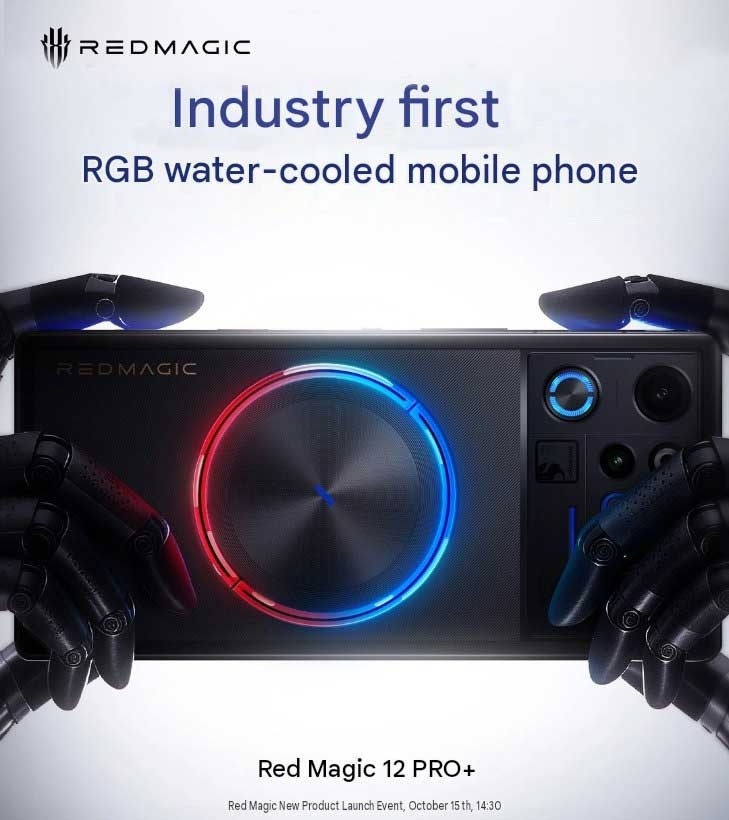 Hệ thống đèn RGB trên REDMAGIC 12 Pro+ tạo điểm nhấn với hiệu ứng ánh sáng xanh và đỏ nổi bật ở mặt lưng.