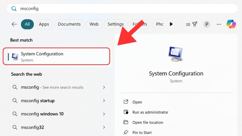 Sử dụng System Configuration bước 1