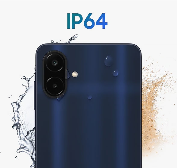 Samsung trang bị chuẩn IP64 cho Galaxy A08 nhằm tăng độ bền trong quá trình sử dụng.