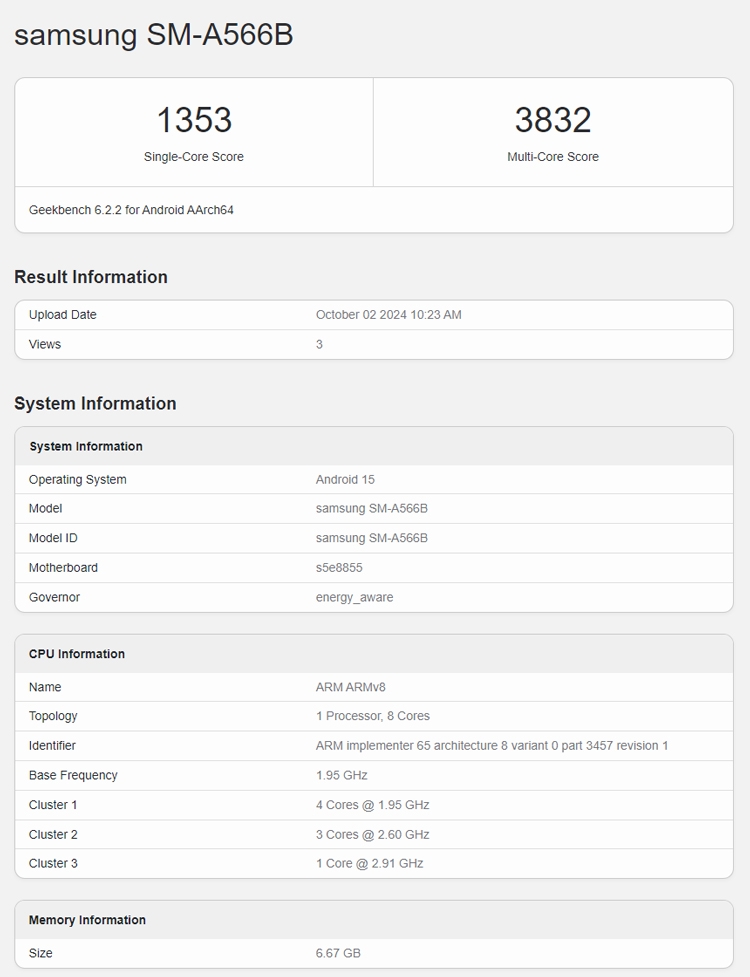 Samsung Galaxy A56 được tiết lộ CPU nhanh hơn của Exynos 1580 và GPU RDNA mới qua benchmark