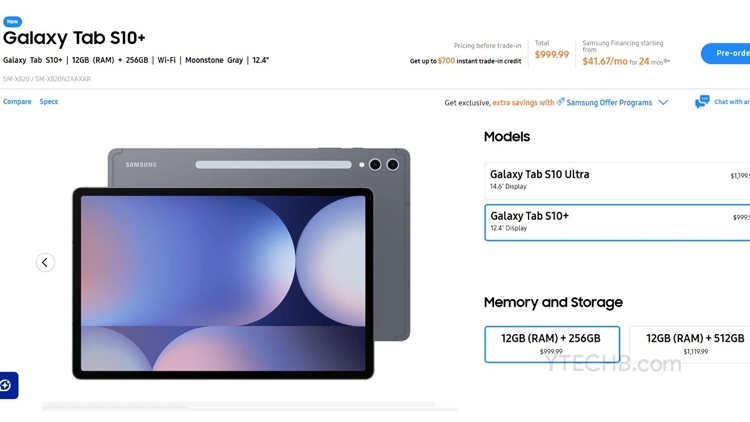 Giá bán Galaxy Tab S10 tại Mỹ