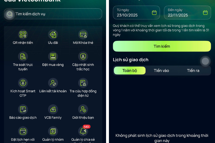 sao kê online Vietcombank trên điện thoại hình 5