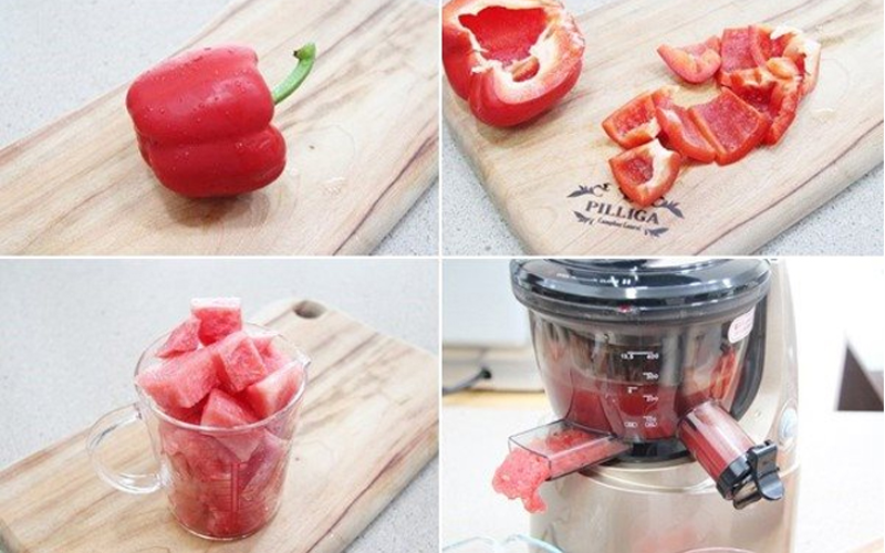 Công đoạn làm sinh tố ớt chuông dưa hấu