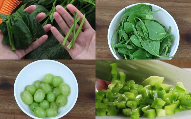 Sơ chế nguyên liệu sinh tố ớt chuông xanh, cải bó xôi, nho