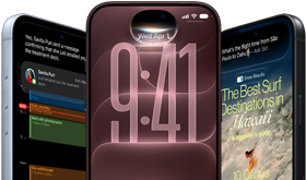 3 thiết bị iPhone 18 Pro màu Băng Thanh, Đỏ Burgundy và Đen, vỏ ngoài mặt trước, màn hình hiển thị thành phần tích hợp Siri AI trên màn hình khóa, Tóm Tắt Lời Nhắn và Hỏi Siri