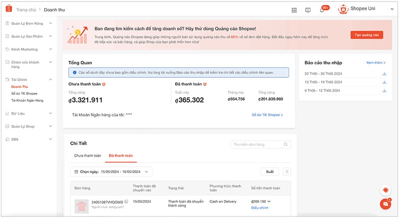 Số dư tài khoản Shopee hình 3