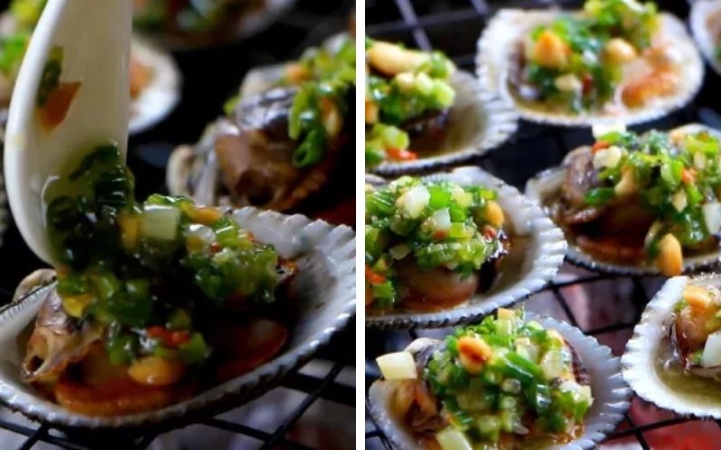 Nướng sò lông với mỡ hành