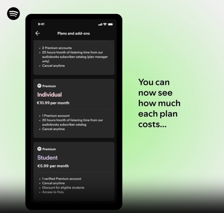 Spotify trên iOS và iPadOS đã được hiển thị giá dịch vụ tại EU ngay trong ứng dụng