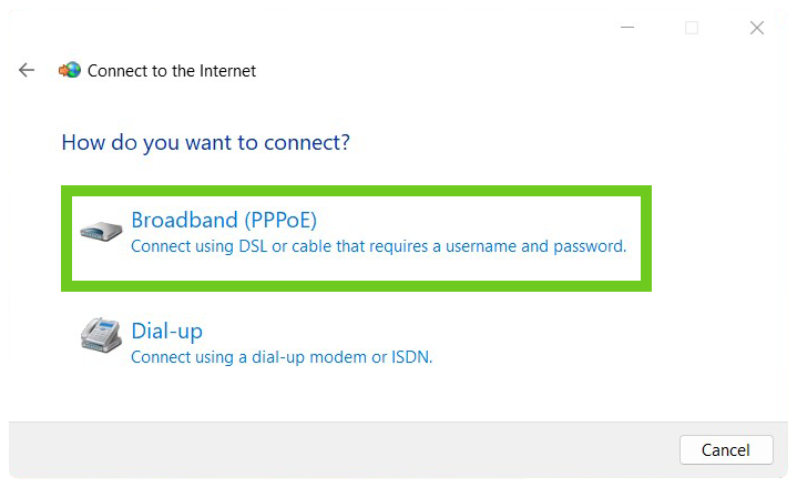 Thiết lập lại kết nối mạng (PPPoE)