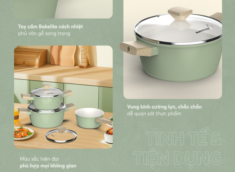 Bộ 3 nồi nhôm phủ sứ Nano đáy từ Sunhouse Healthy SHG7979MT1 - hình 2