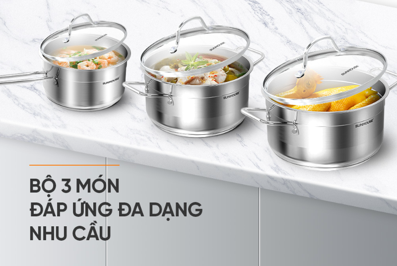 Bộ 3 nồi inox 5 đáy Sunhouse SHG669 - hình 6