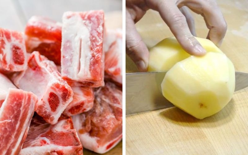 Sơ chế nguyên liệu làm sườn kho khoai tây