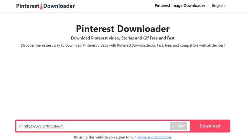Dán link vào Pinterestdownloader.io