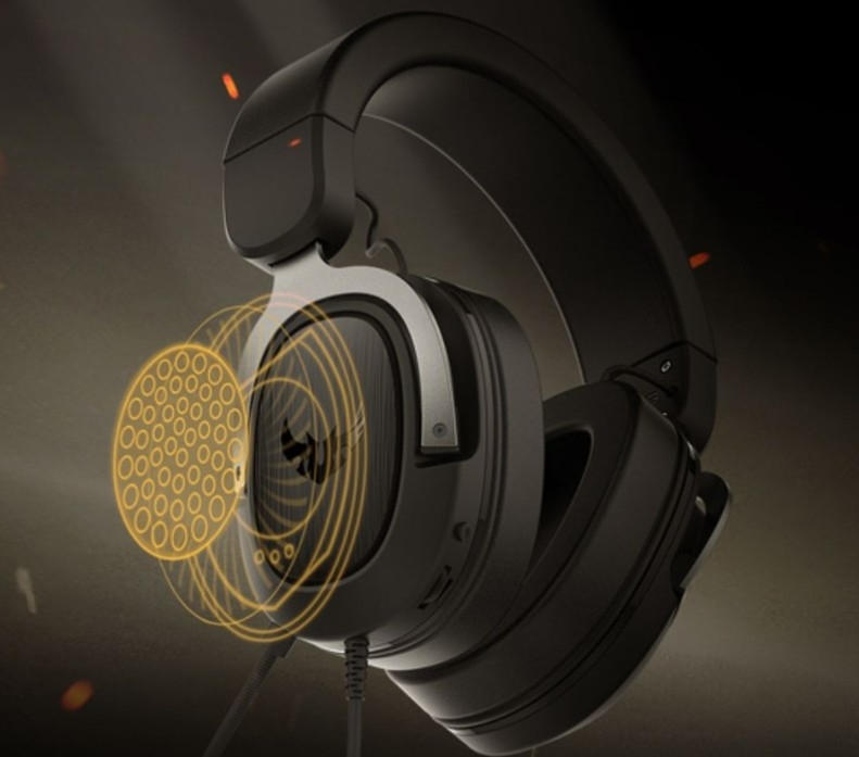 Asus TUF H3 sử dụng driver 50 mm và âm thanh vòm ảo 7.1 để hỗ trợ khả năng định hướng trong game