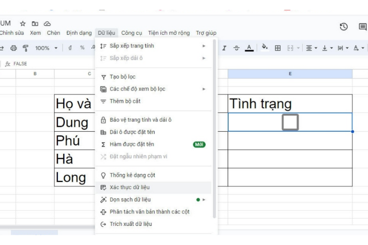 tạo checkbox trong google sheet 5