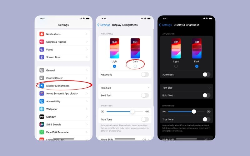 Cách thay nền bàn phím iPhone qua Chế độ Tối (Dark Mode)