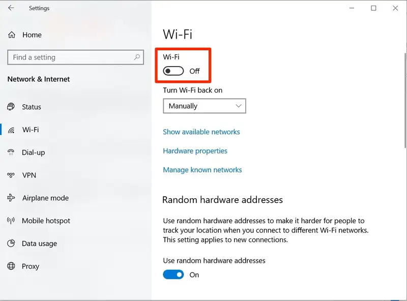 Tắt Wifi hoặc ngắt kết nối mạng LAN trên máy tính.