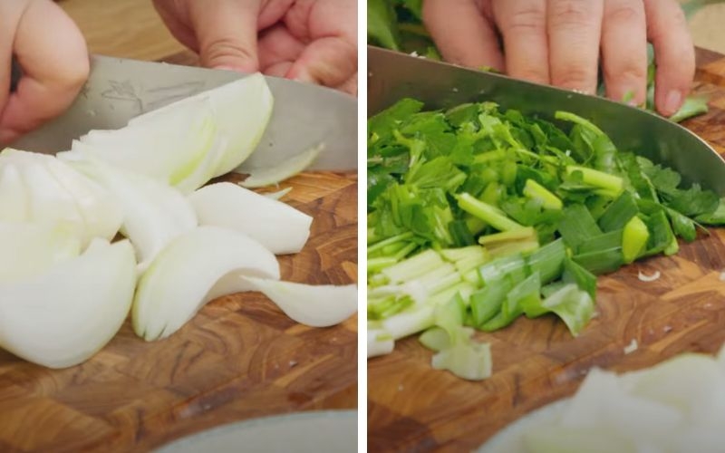 Sơ chế rau củ làm thịt bê xào hành tây