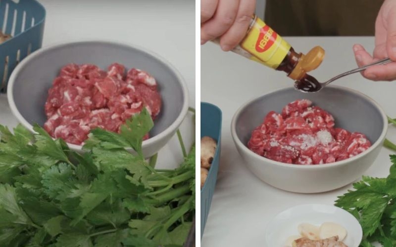 Ướp thịt bò xào nấm rơm cần tây