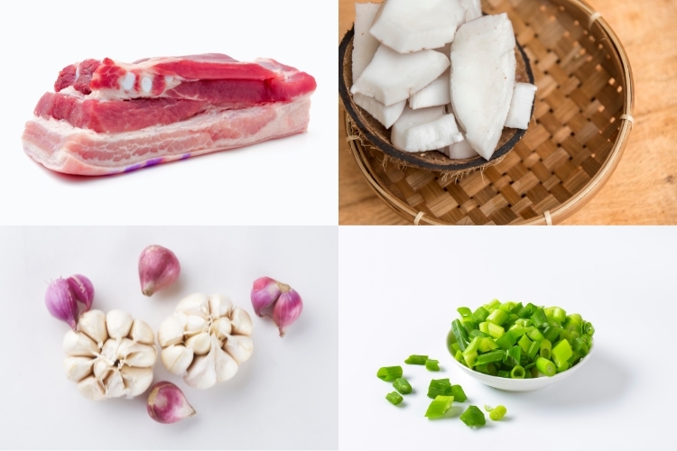 Nguyên liệu để làm thịt kho cơm dừa