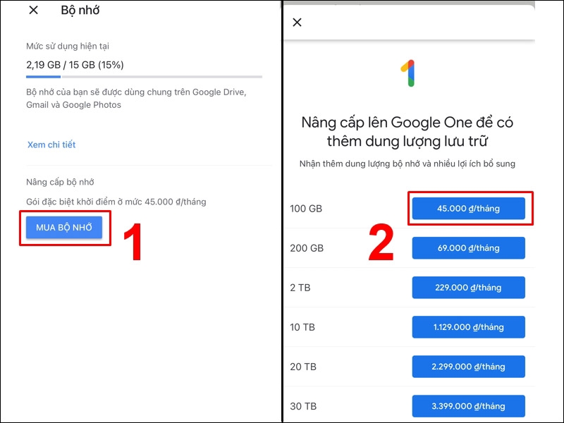 Cách mua thêm dung lượng Gmail 5