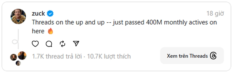 Threads cán mốc 400 triệu người dùng hàng tháng, thu hẹp khoảng cách với X