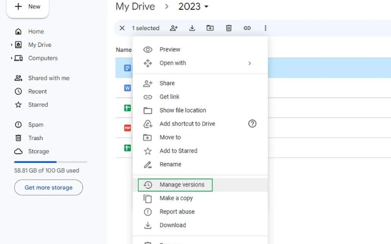 Quản lý phiên bản tệp và khôi phục thay đổi trên Google Drive