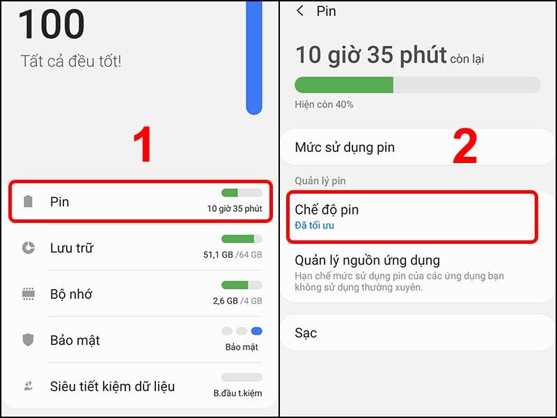 Cách tối ưu pin Samsung đơn giản và hiệu quả - bật chế độ tiết kiệm pin
