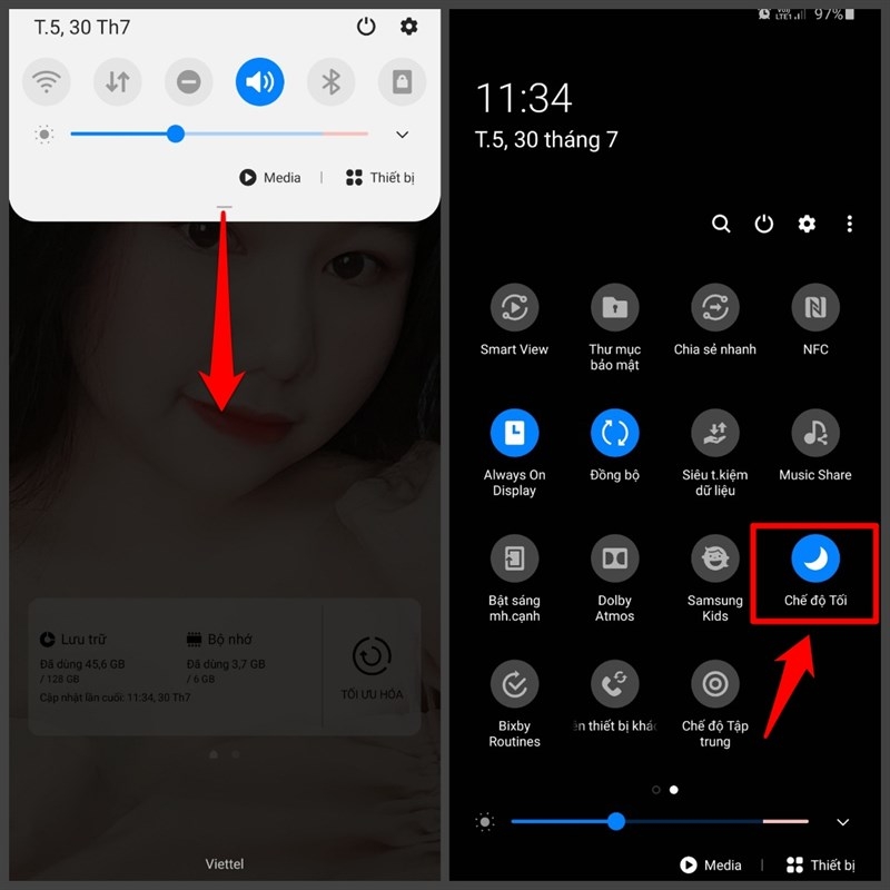 Cách tối ưu pin Samsung đơn giản và hiệu quả - Bật chế độ tối trên Samsung