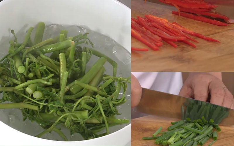 Tôm mực xào rau nhút hình 4