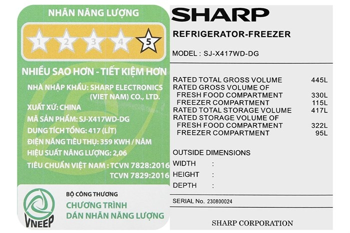 Tủ lạnh Sharp Inverter 417 lít SJ-X417WD-DG 10