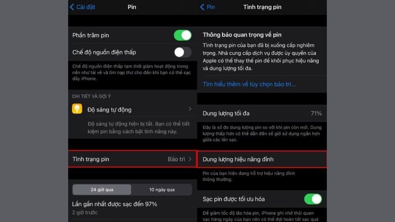 Kiểm tra tình trạng pin