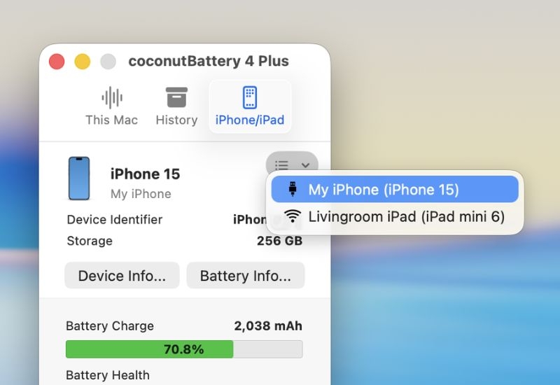 ứng dụng tiết kiệm pin cho iphone - Coconut Battery