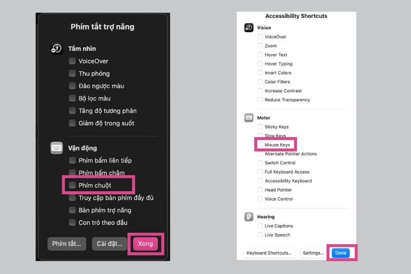 Kiểm tra tính năng Mouse Key 2