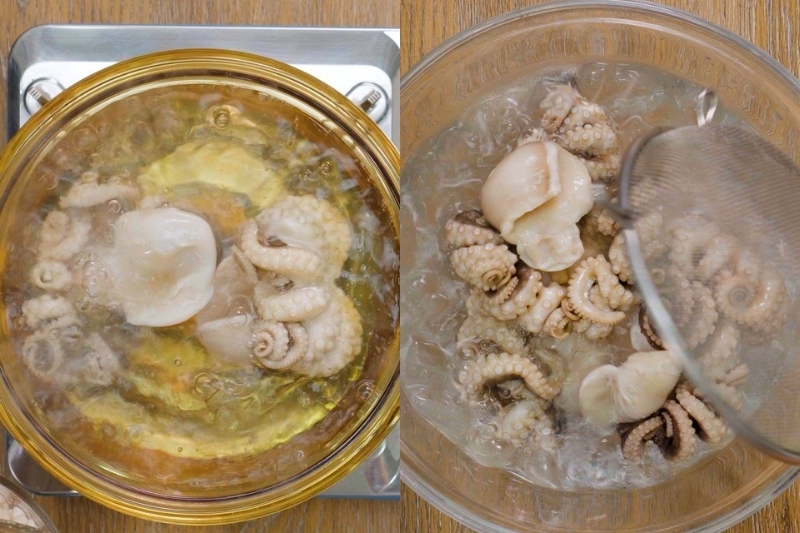 Bước 3: Trụng bạch tuộc trong nước sôi